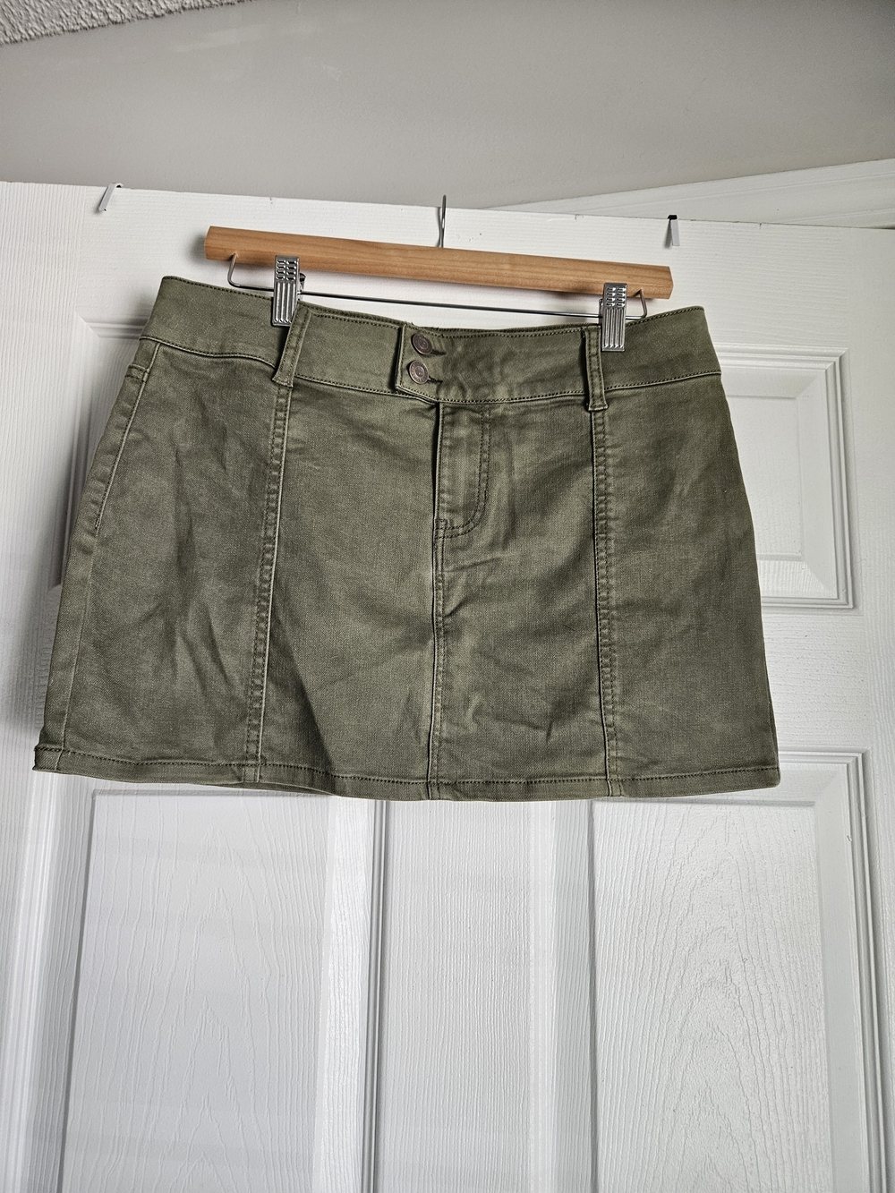 True Craft Olive Mini Skirt with Front Seam Detail